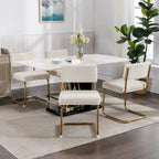 Sedie da pranzo moderne con base in metallo dorato, sedie da cucina accentate senza braccioli con trapuntatura a canale, set da 2