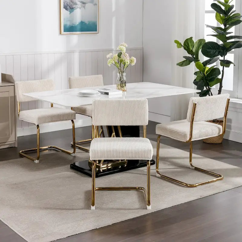 Sedie da pranzo moderne con base in metallo dorato, sedie da cucina accentate senza braccioli con trapuntatura a canale, set da 2