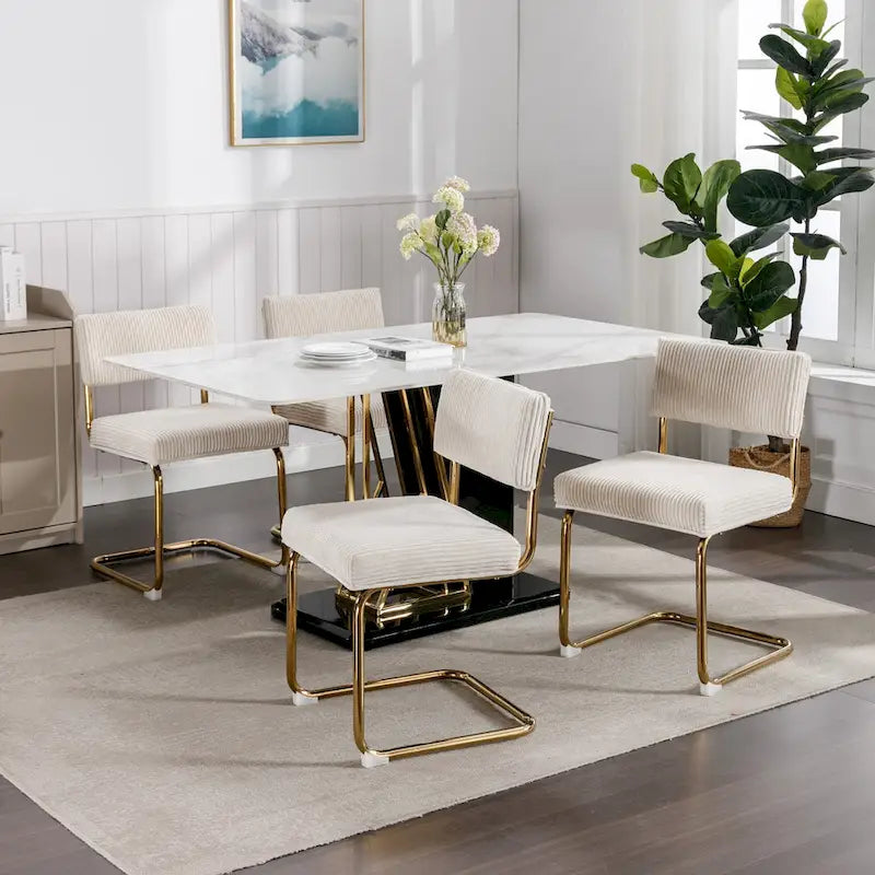 Sedie da pranzo moderne con base in metallo dorato, sedie da cucina accentate senza braccioli con trapuntatura a canale, set da 2