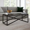 Tavolino moderno | Piano in vetro temperato | Base in acciaio a forma di X | Bronzo annerito | 117 cm lungh.