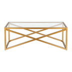 Tavolino moderno | Piano in vetro temperato | Base in acciaio a forma di X | Bronzo annerito | 117 cm lungh.