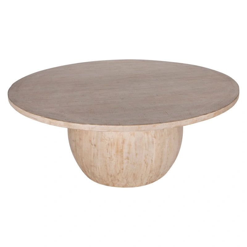 Tavolo da pranzo rotondo moderno in pino riciclato da 72" | Base a piedistallo a sfera | Stile rustico contemporaneo