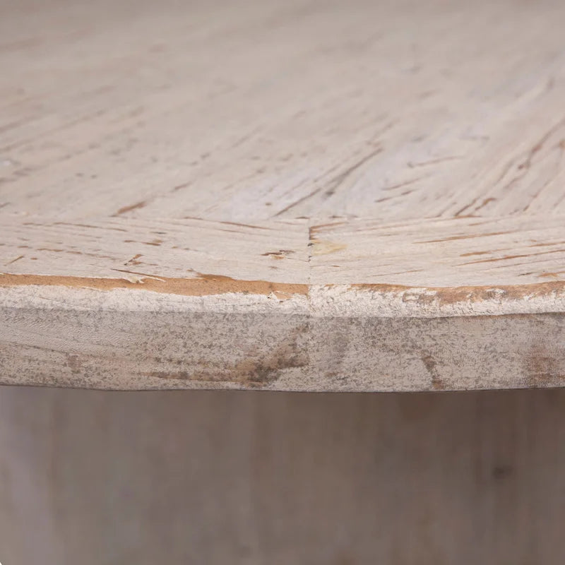 Tavolo da pranzo rotondo moderno in pino riciclato da 72" | Base a piedistallo a sfera | Stile rustico contemporaneo