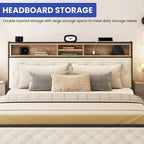 Letto imbottito con base a piattaforma e testiera contenitore | 2 porte USB | 499 kg | Queen