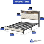 Letto imbottito con base a piattaforma e testiera contenitore | 2 porte USB | 499 kg | Queen
