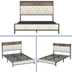 Letto imbottito con base a piattaforma e testiera contenitore | 2 porte USB | 499 kg | Queen