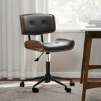 Sedia da Ufficio Mid-Century Modern | Similpelle Trapuntata | Legno di Noce | Girevole a 360°