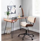 Sedia da Ufficio Mid-Century Modern | Similpelle Trapuntata | Legno di Noce | Girevole a 360°
