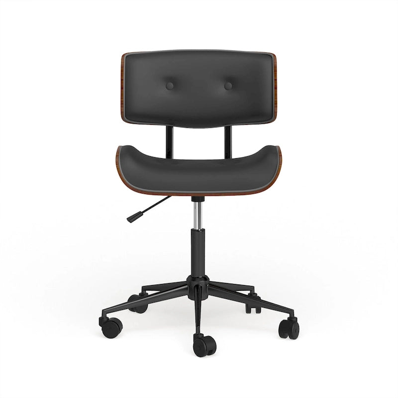 Sedia da Ufficio Mid-Century Modern | Similpelle Trapuntata | Legno di Noce | Girevole a 360°