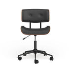 Sedia da Ufficio Mid-Century Modern | Similpelle Trapuntata | Legno di Noce | Girevole a 360°