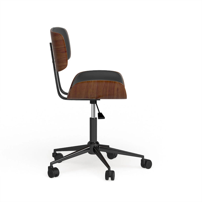Sedia da Ufficio Mid-Century Modern | Similpelle Trapuntata | Legno di Noce | Girevole a 360°