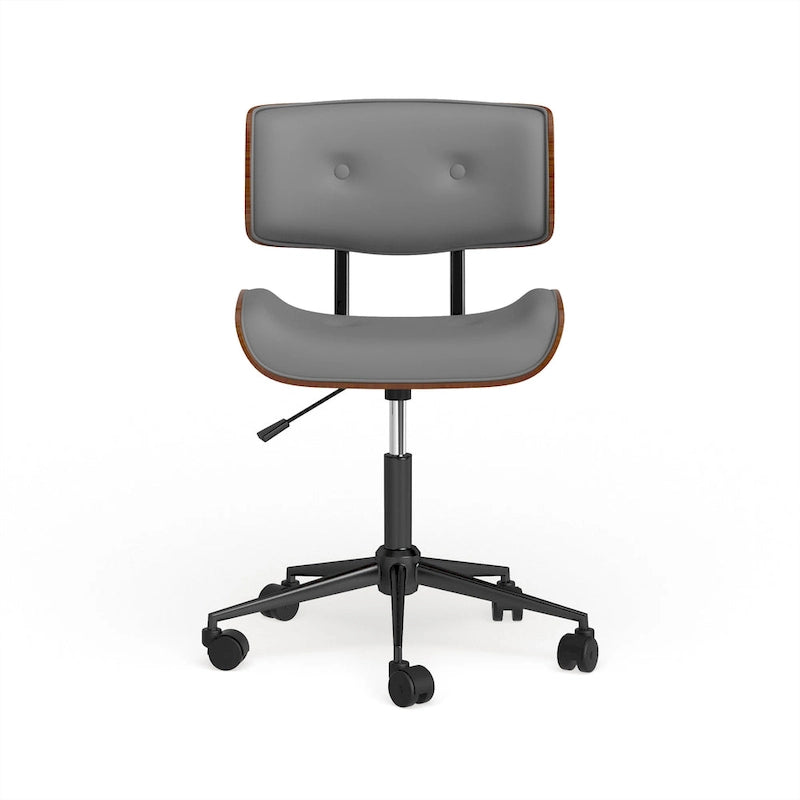 Sedia da Ufficio Mid-Century Modern | Similpelle Trapuntata | Legno di Noce | Girevole a 360°
