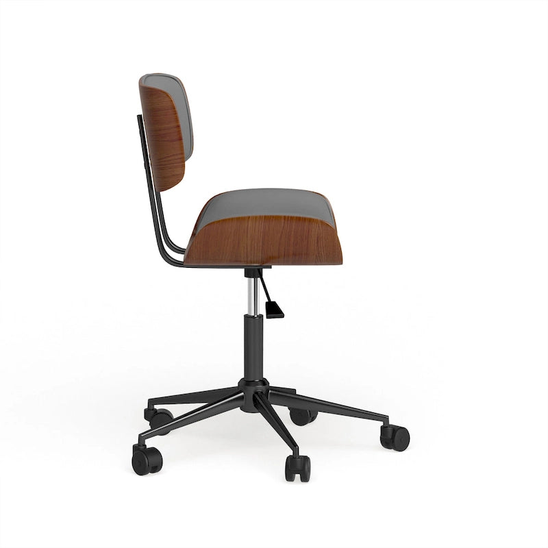 Sedia da Ufficio Mid-Century Modern | Similpelle Trapuntata | Legno di Noce | Girevole a 360°