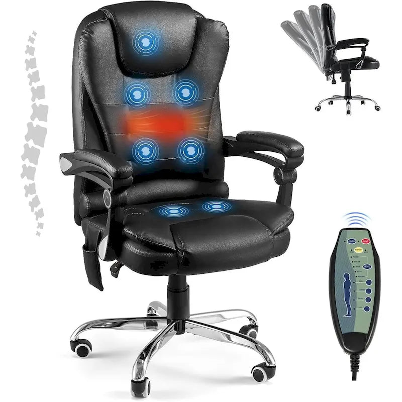 Sedia da Ufficio Ergonomica con Massaggio a 7 Punti e Calore | Reclinabile a 135° | Capacità 158 kg