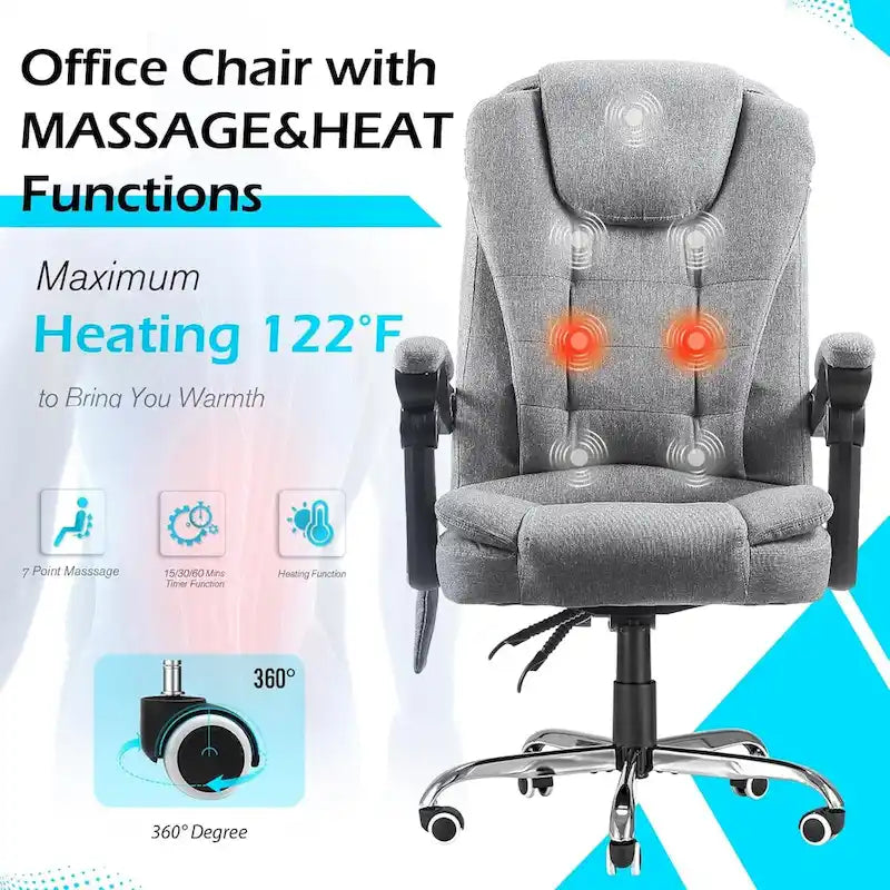 Sedia da Ufficio Ergonomica con Massaggio a 7 Punti e Calore | Reclinabile a 135° | Capacità 158 kg