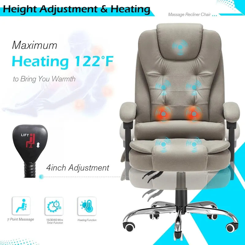 Sedia da Ufficio Ergonomica con Massaggio a 7 Punti e Calore | Reclinabile a 135° | Capacità 158 kg