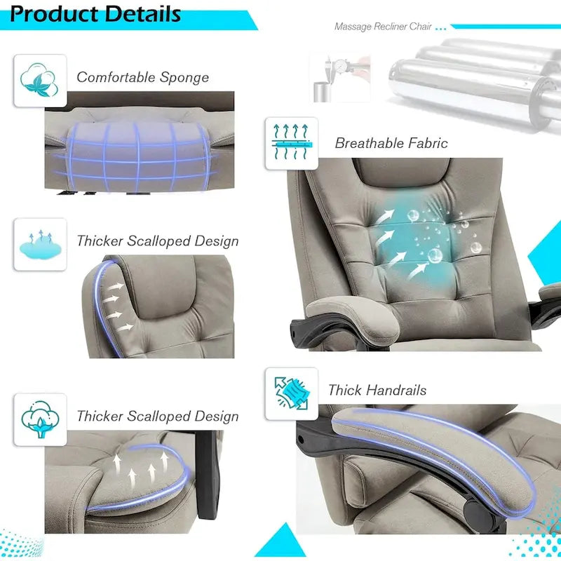 Sedia da Ufficio Ergonomica con Massaggio a 7 Punti e Calore | Reclinabile a 135° | Capacità 158 kg