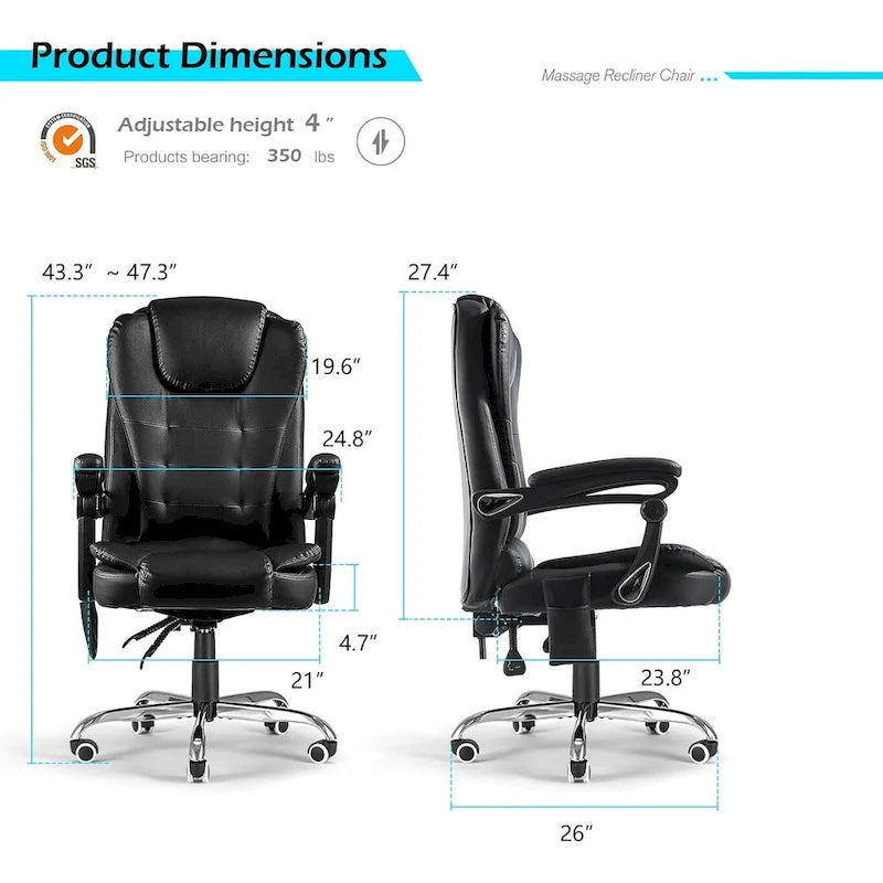 Sedia da Ufficio Ergonomica con Massaggio a 7 Punti e Calore | Reclinabile a 135° | Capacità 158 kg