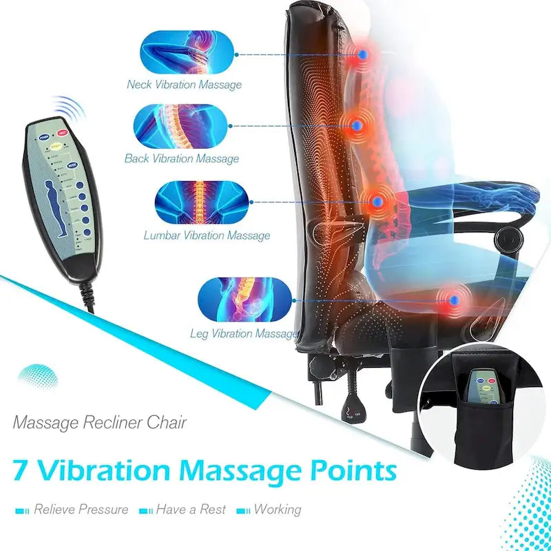 Sedia da Ufficio Ergonomica con Massaggio a 7 Punti e Calore | Reclinabile a 135° | Capacità 158 kg