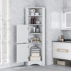Mobiletto angolare alto per bagno | Ripiani regolabili | MDF | 38x38x155 cm