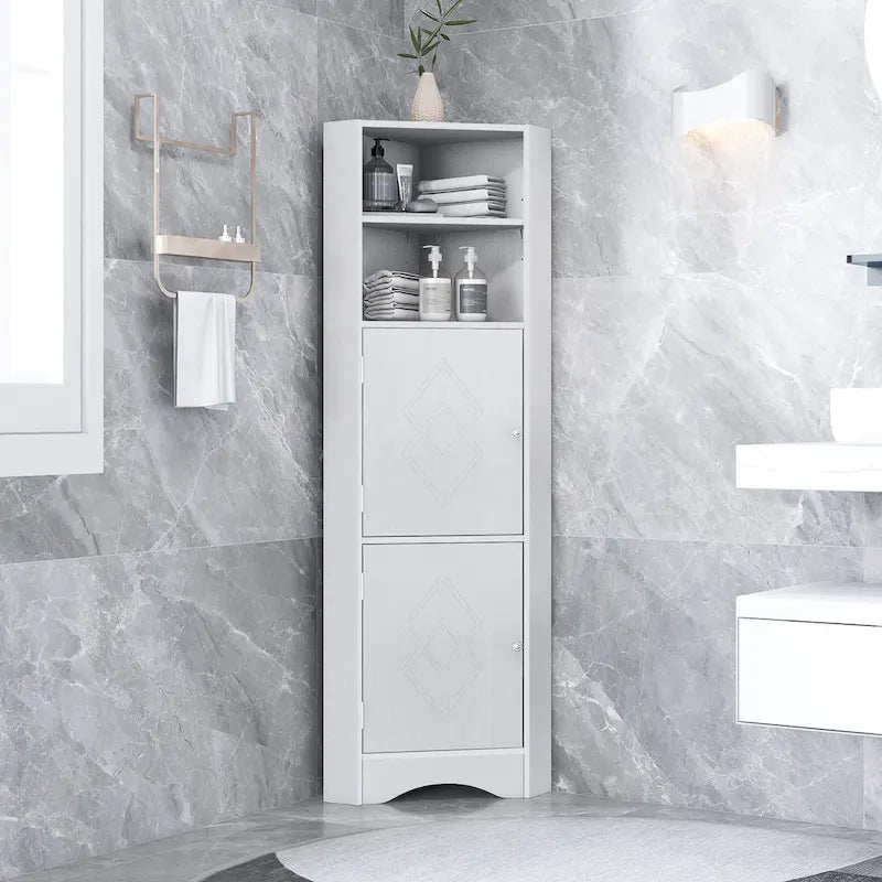 Mobiletto angolare alto per bagno | Ripiani regolabili | MDF | 38x38x155 cm