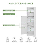 Mobiletto angolare alto per bagno | Ripiani regolabili | MDF | 38x38x155 cm
