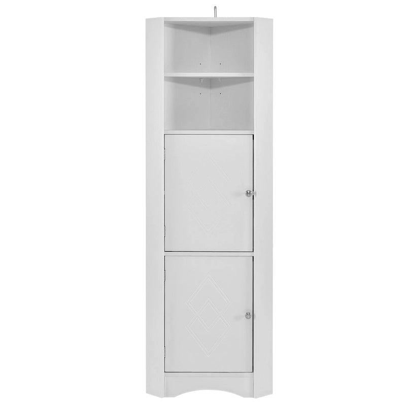 Mobiletto angolare alto per bagno | Ripiani regolabili | MDF | 38x38x155 cm