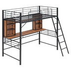 Letto a soppalco singolo con scrivania e mensola, letto a soppalco con scaletta, singolo, nero