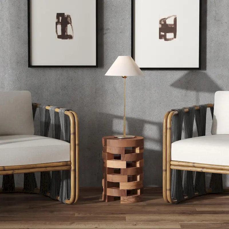 Solid Wood Open Slat Round Accent Table by East at Main