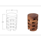 Tavolino rotondo artigianale in legno di teak | Design a tamburo con doghe aperte | Provenienza sostenibile