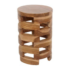 Tavolino rotondo artigianale in legno di teak | Design a tamburo con doghe aperte | Provenienza sostenibile