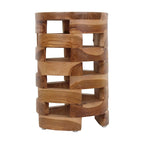 Tavolino rotondo artigianale in legno di teak | Design a tamburo con doghe aperte | Provenienza sostenibile