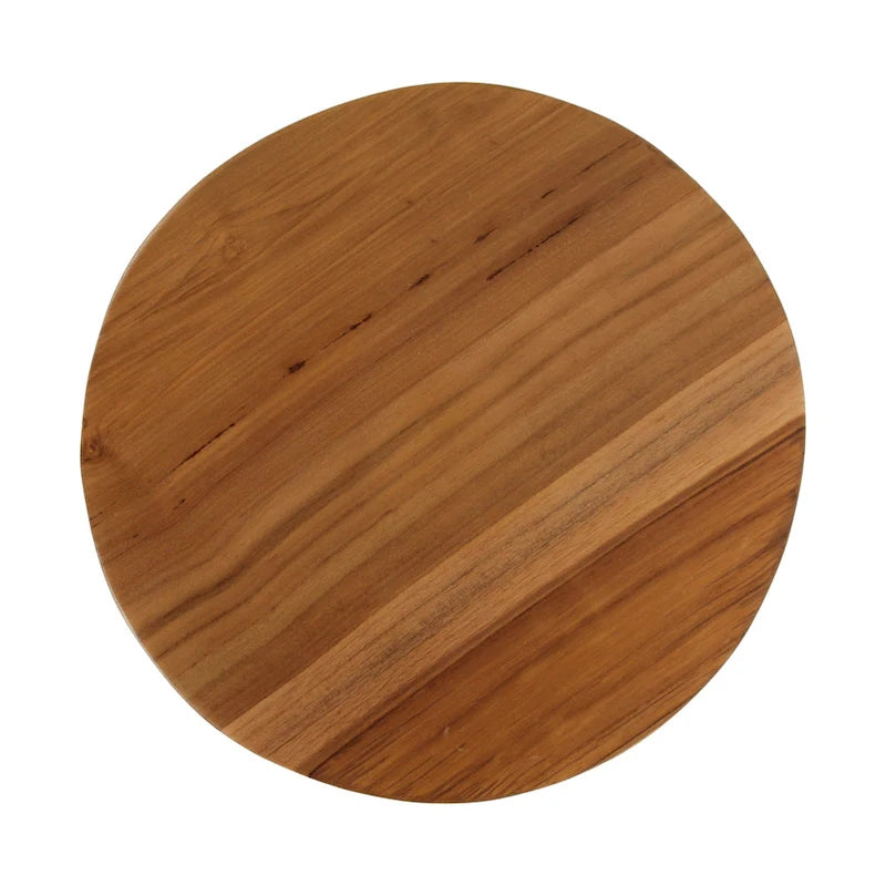Tavolino rotondo artigianale in legno di teak | Design a tamburo con doghe aperte | Provenienza sostenibile
