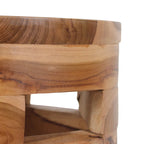 Tavolino rotondo artigianale in legno di teak | Design a tamburo con doghe aperte | Provenienza sostenibile