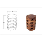 Tavolino rotondo artigianale in legno di teak | Design a tamburo con doghe aperte | Provenienza sostenibile
