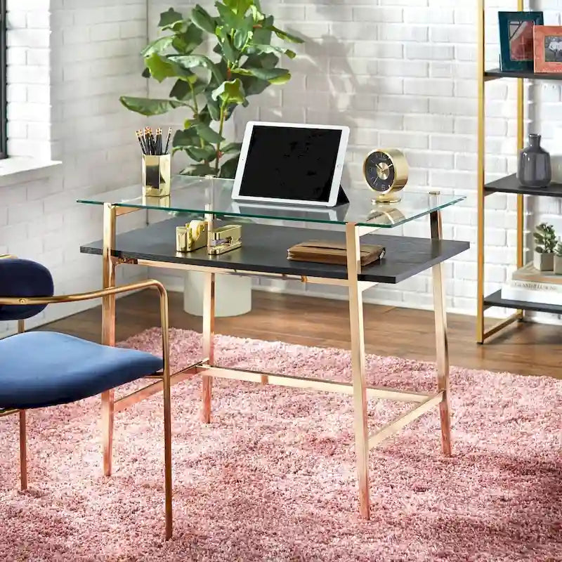 Scrivania con piano in vetro in stile Mid-Century Modern | Stile minimalista per l'home office