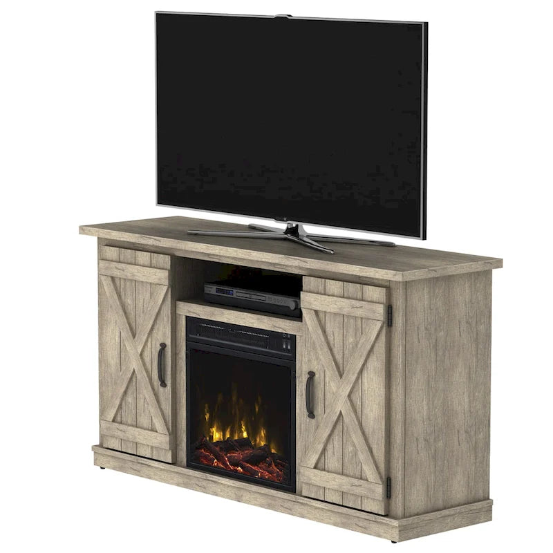 Mobile TV con camino elettrico in stile rustico per TV fino a 55" | Finitura Pino Ashland | 47.5" L