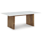 Tavolino in legno massello di mango con piano in marmo bianco naturale | 122 cm L x 66 cm P x 43 cm A