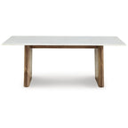 Tavolino in legno massello di mango con piano in marmo bianco naturale | 122 cm L x 66 cm P x 43 cm A