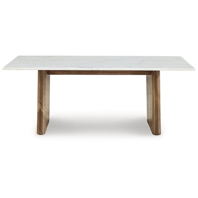 Tavolino in legno massello di mango con piano in marmo bianco naturale | 122 cm L x 66 cm P x 43 cm A