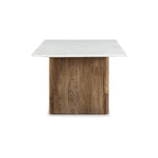 Tavolino in legno massello di mango con piano in marmo bianco naturale | 122 cm L x 66 cm P x 43 cm A