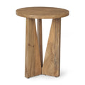 Tavolino rotondo in legno massello marrone chiaro | Base geometrica a 3 gambe | Stile moderno di metà secolo