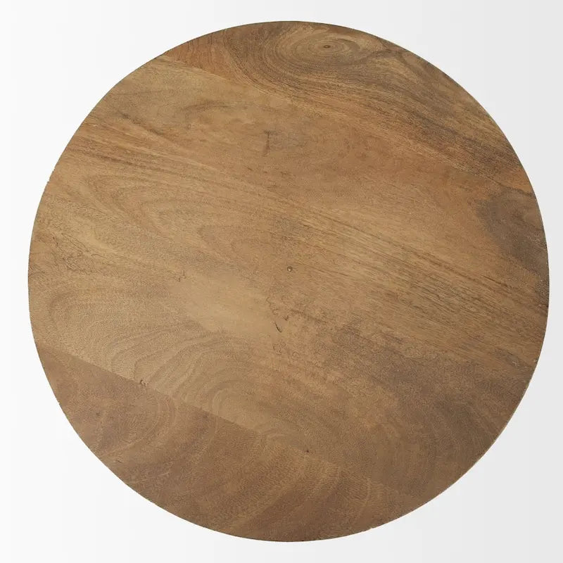 Tavolino rotondo in legno massello marrone chiaro | Base geometrica a 3 gambe | Stile moderno di metà secolo