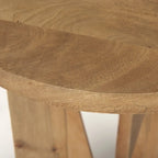 Tavolino rotondo in legno massello marrone chiaro | Base geometrica a 3 gambe | Stile moderno di metà secolo