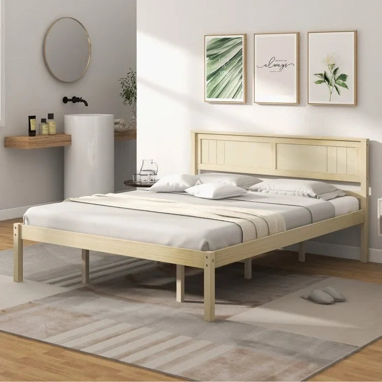 Struttura letto in legno con testiera e doghe di supporto