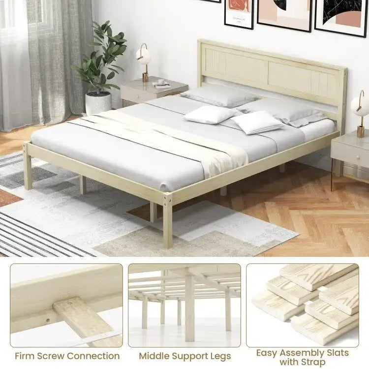 Struttura letto in legno con testiera e doghe di supporto