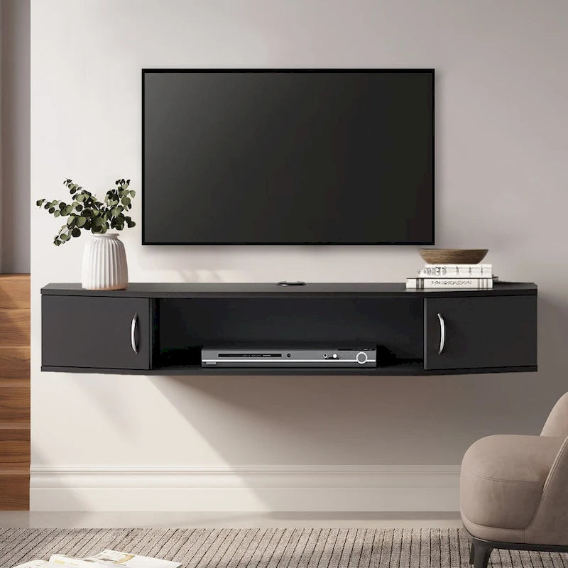 Console TV/Media Flottante a Parete e Mobiletto Scrivania | Gestione Cavi | Moderno