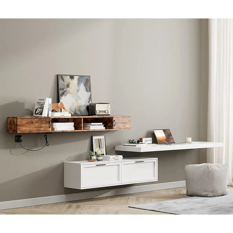 Console TV/Media Flottante a Parete e Mobiletto Scrivania | Gestione Cavi | Moderno