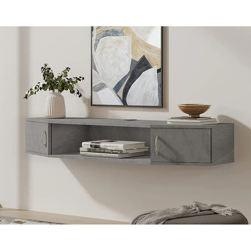Console TV/Media Flottante a Parete e Mobiletto Scrivania | Gestione Cavi | Moderno