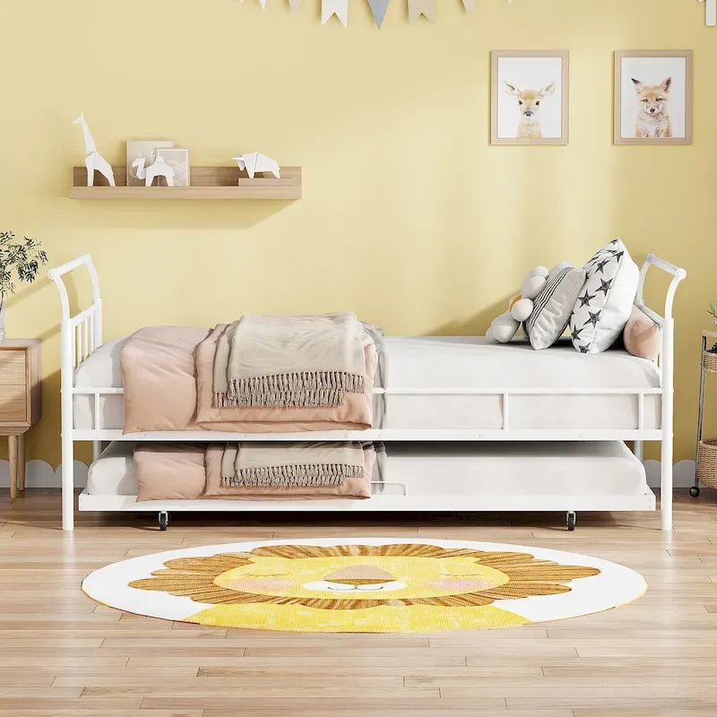 Divano Letto in Metallo Singolo con Maniglie Curve e Letto Estraibile Singolo